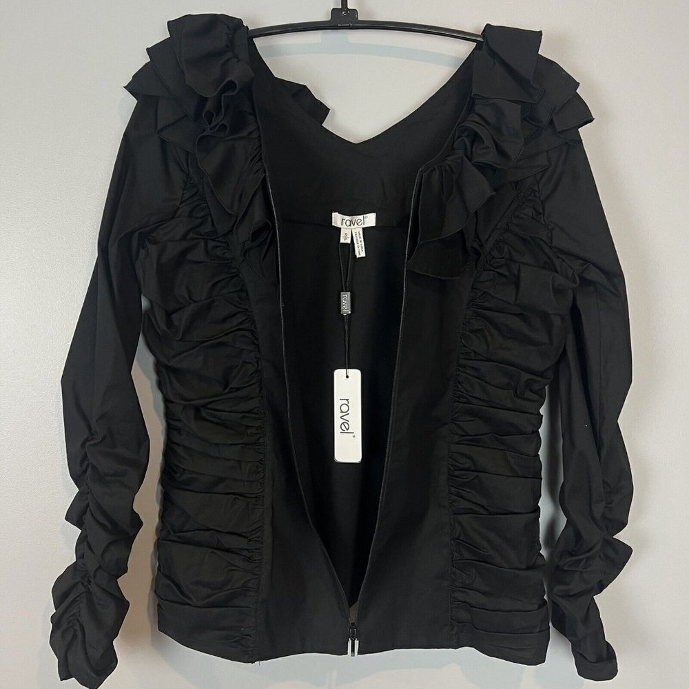 Ravel Black Emo Blouse Ruching Zipper Front Long Sleeve Small Dark Grunge NWT - Picture 5 of 9